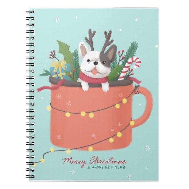 Cuaderno Feliz Navidad: Arte de Ilustracion de perro (Frente)