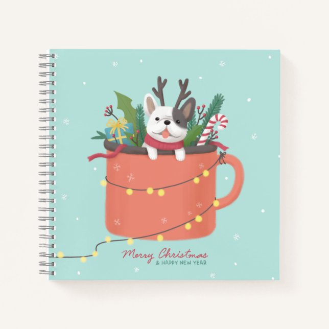 Cuaderno Feliz Navidad: Arte de Ilustracion de perro (Anverso)