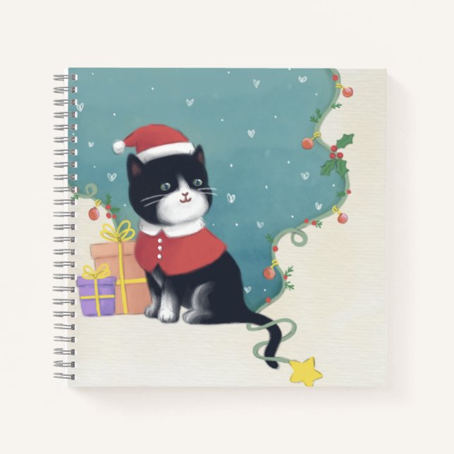 Cuaderno Feliz Navidad: Arte de Ilustracion Gato (Anverso)