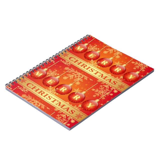 Cuaderno Feliz Navidad Baubles Ornamentos de oro rojo (Lado Izquierdo)