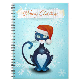 Cuaderno Feliz Navidad con un gato negro con el Gorra de Sa