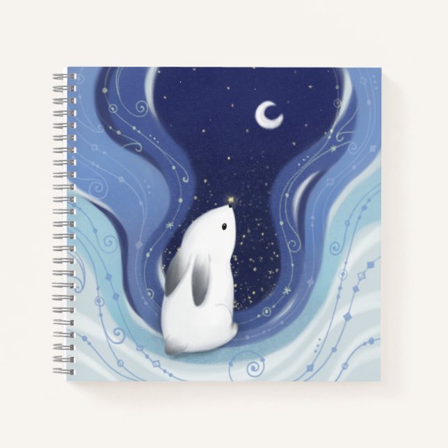 Cuaderno Feliz Navidad: Conejo, la luna y las estrellas (Anverso)