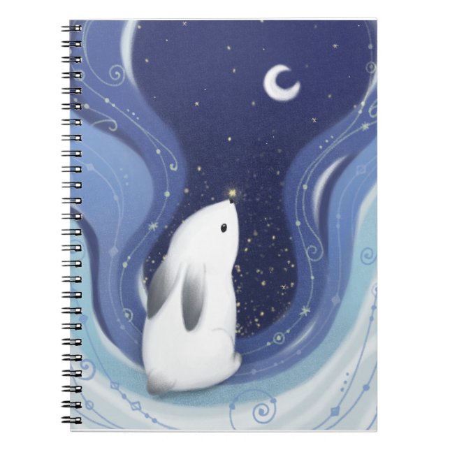 Cuaderno Feliz Navidad: Conejo, la luna y las estrellas (Frente)