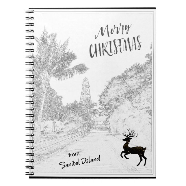 Cuaderno Feliz Navidad desde el faro de la isla Sanibel FL (Frente)