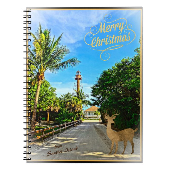 Cuaderno Feliz Navidad desde el faro FL de la isla Sanibel (Frente)