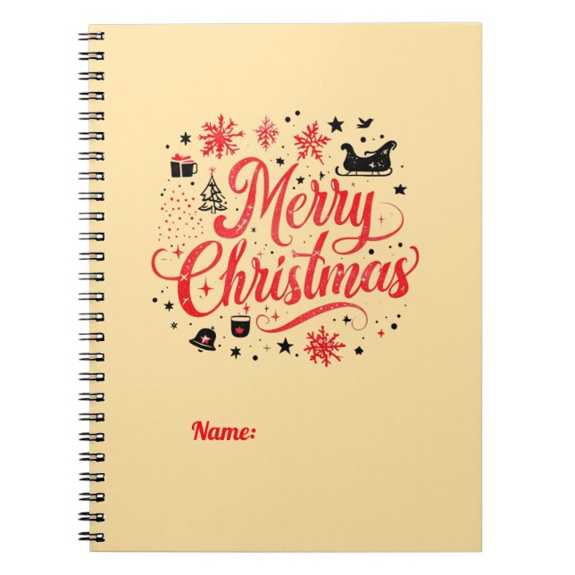 Cuaderno Feliz Navidad Diseño moderno | Blanco y rojo (Frente)