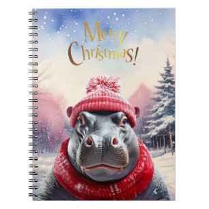 Cuaderno Feliz Navidad Hippo Santa sombrero y bufanda