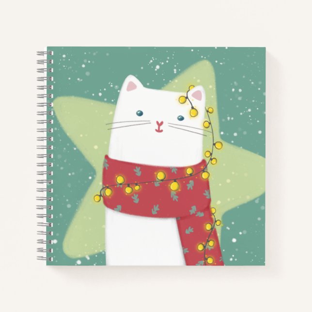 Cuaderno Feliz Navidad: Ilustracion de gato (Anverso)