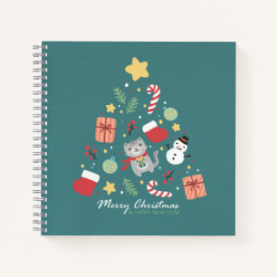 Cuaderno Feliz Navidad: Ilustracion de gato y árbol