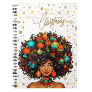 Cuaderno Feliz Navidad Melanin Mujer Chica negro Sis mágico