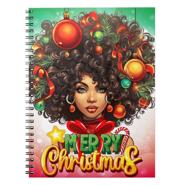 Cuaderno Feliz Navidad Melanin Mujeres Chica Negro Magia (Frente)