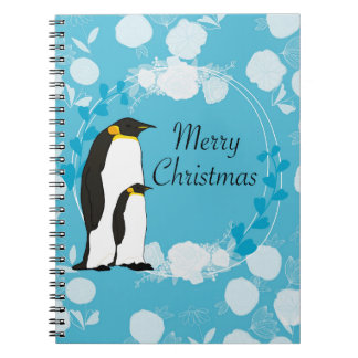 Cuaderno feliz navidad, navidad,pingüino,flores,azul,