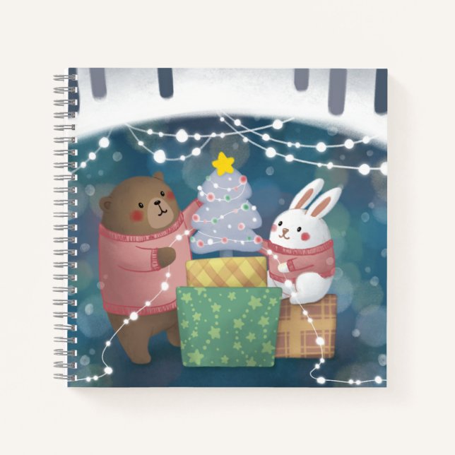 Cuaderno Feliz Navidad: oso y conejo (Anverso)