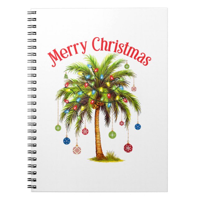Cuaderno Feliz Navidad Palm Tree Light Tropical Hawaiano (Frente)