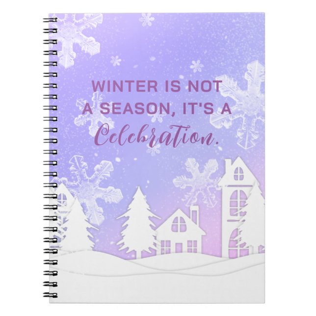 Cuaderno Feliz Navidad Purple White House Copos de nieve (Frente)