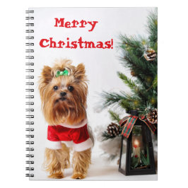 Cuaderno Feliz Navidad Santa Yorkie con árbol de Navidad