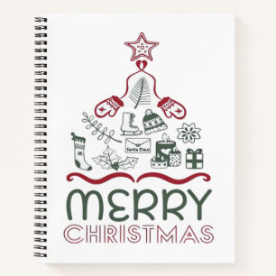 Cuaderno Feliz Navidad y clásico árbol de Navidad
