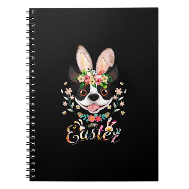 Cuaderno Feliz Pascua Conejito Boston Terrier Amantes con E (Frente)