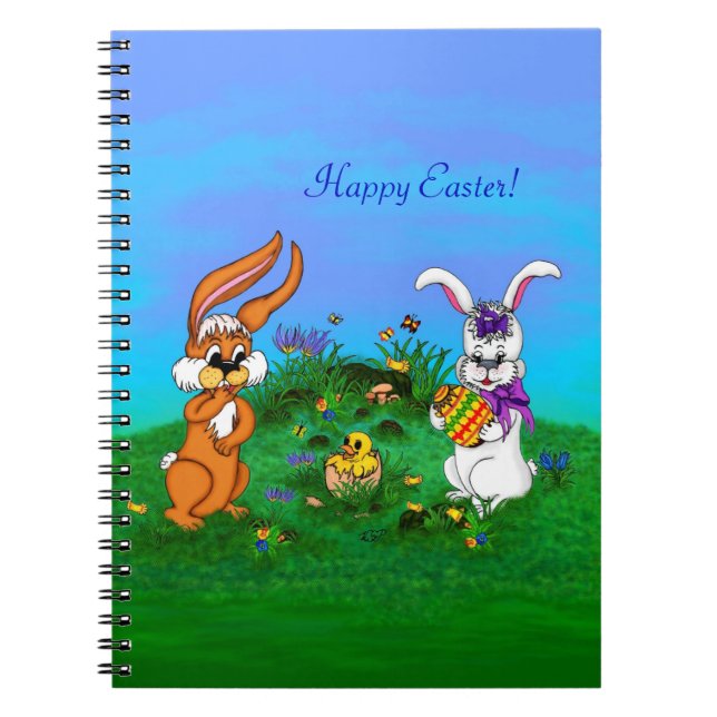 Cuaderno ¡Feliz Pascua! Conejo con conejo y pollo (Frente)
