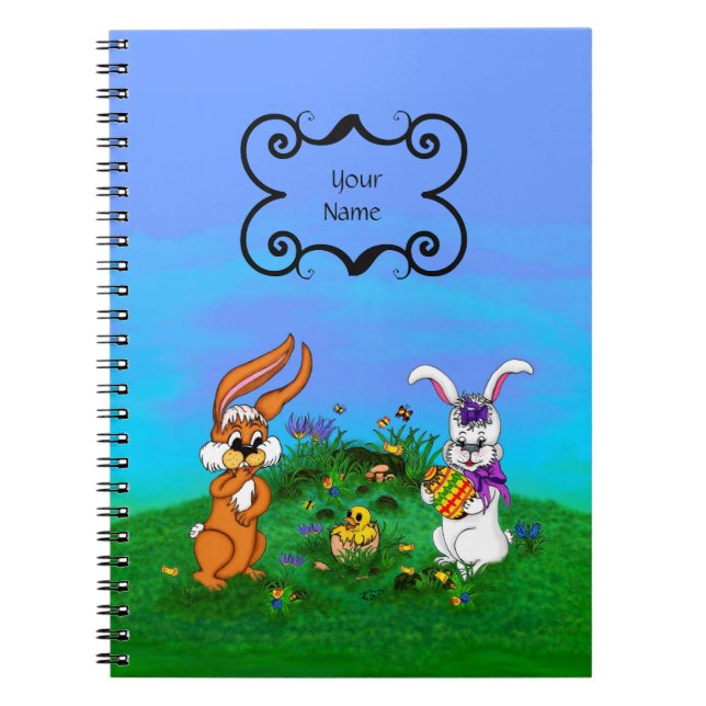Cuaderno ¡Feliz Pascua! Conejo con conejo y pollo (Frente)