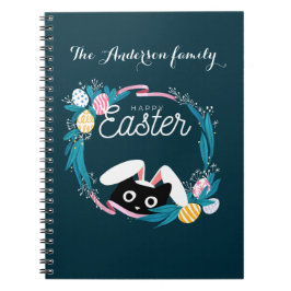 Cuaderno Feliz Pascua, gato negro con orejas de conejito