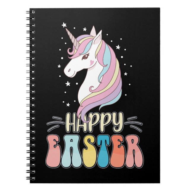 Cuaderno Feliz Pascua Unicornio de huevos de conejo conejo  (Frente)