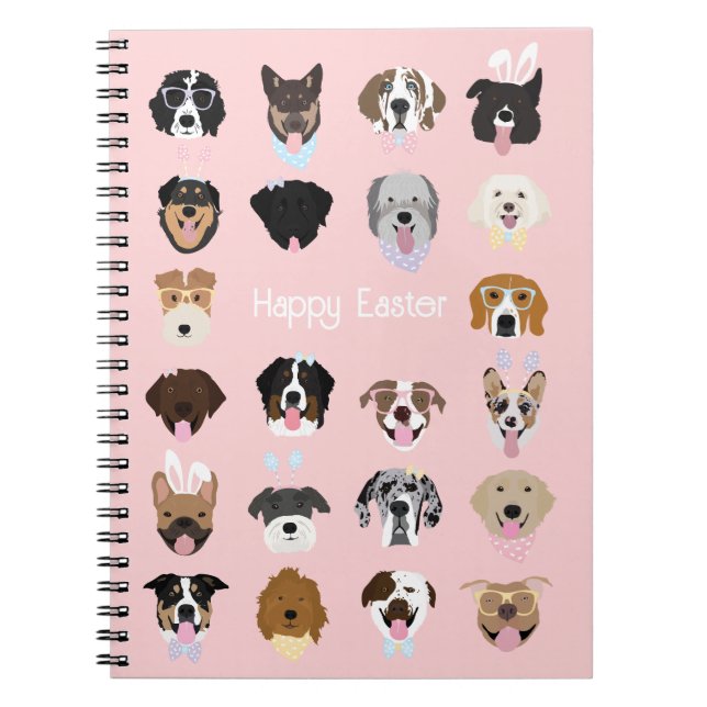 Cuaderno Feliz patrón de cara de perro de Pascua (Frente)