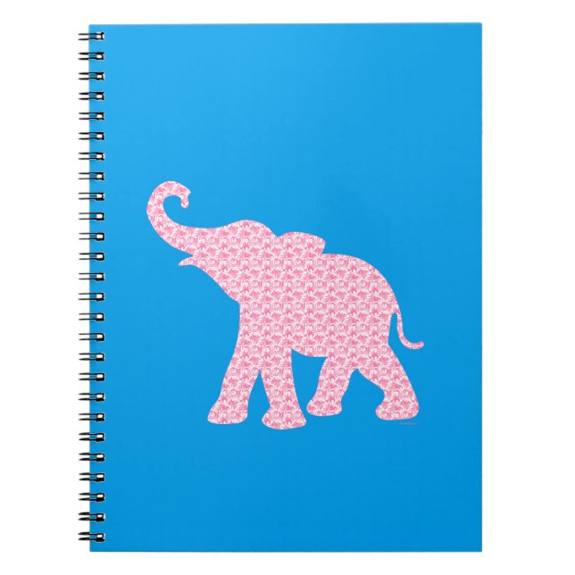 Cuaderno Felíz patrón de elefante rosa (Frente)
