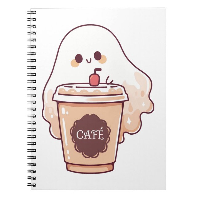 Cuaderno Feliz Pegatina de café a Ghost Loves (Frente)