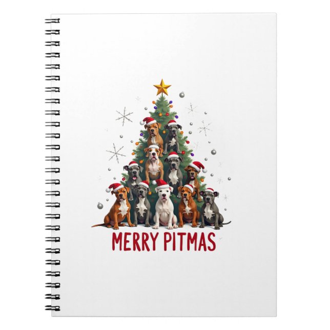 Cuaderno Feliz Pitmas Pitbull Perro Suéter Feo De Navidad T (Frente)