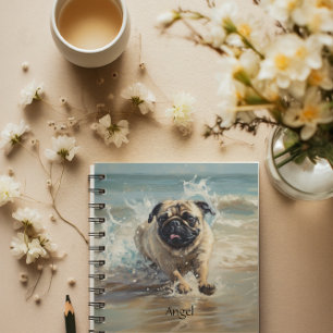 Cuaderno Feliz Pug en la Playa personalizable
