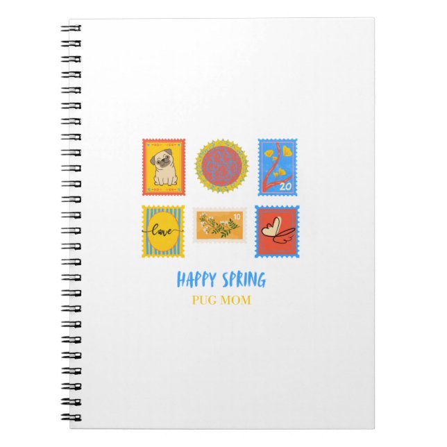 Cuaderno Feliz Pug Sello de Primavera  (Frente)