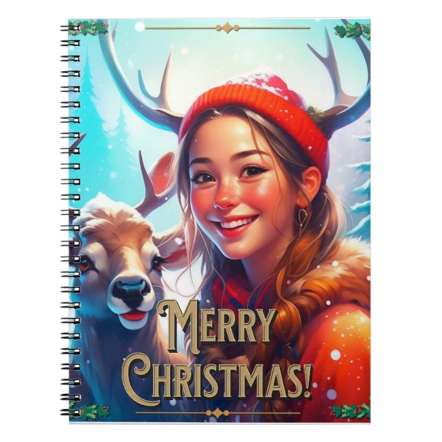 CUADERNO FELIZ REINDEDOR DE NAVIDAD CON FELIZ CHICA (Frente)