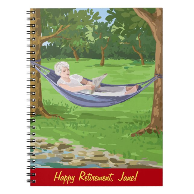 Cuaderno Feliz retiro personalizado (Lady in Hammock) (Frente)