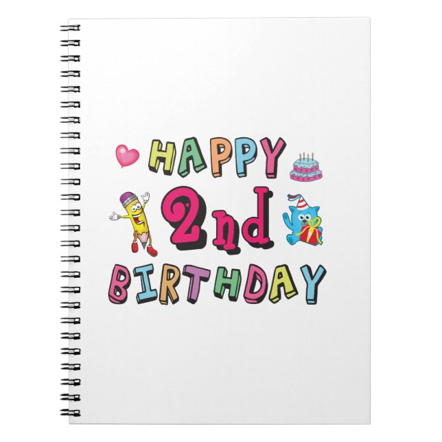 Cuaderno Feliz segundo cumpleaños. 2 años de cumpleaños. (Frente)