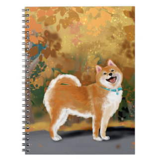 Cuaderno Feliz Shiba Inu sonriendo en el hermoso otoño