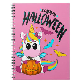 Cuaderno Feliz unicornio de Halloween con calabaza