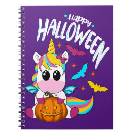 Cuaderno Feliz unicornio de Halloween con calabaza blanca
