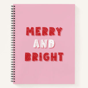 Cuaderno Feliz y brillante, Feliz Navidad, Navidades, rosa