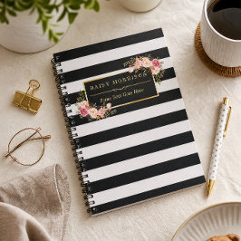 Cuaderno Femenino hermoso envoltorio floral rayas doradas y