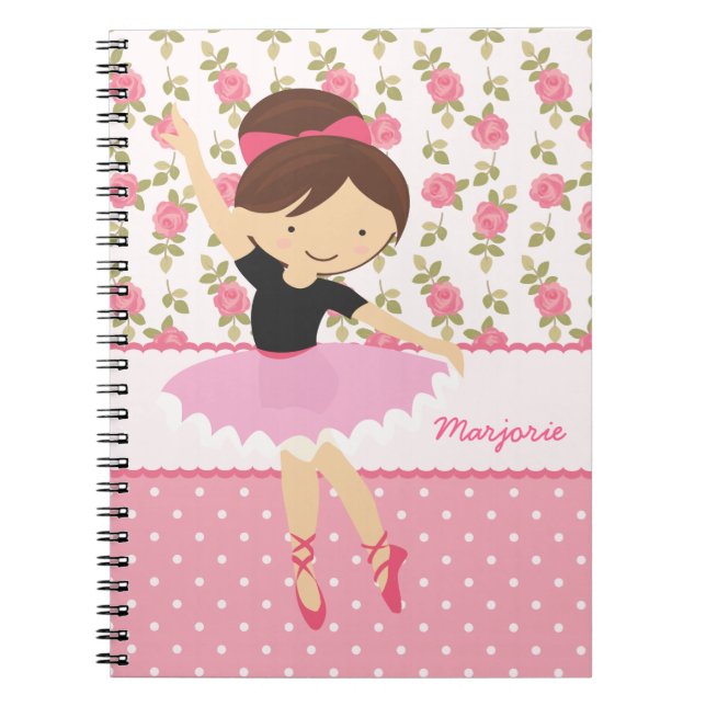 Cuaderno Femenino rosado floral de la bailarina caprichosa (Frente)