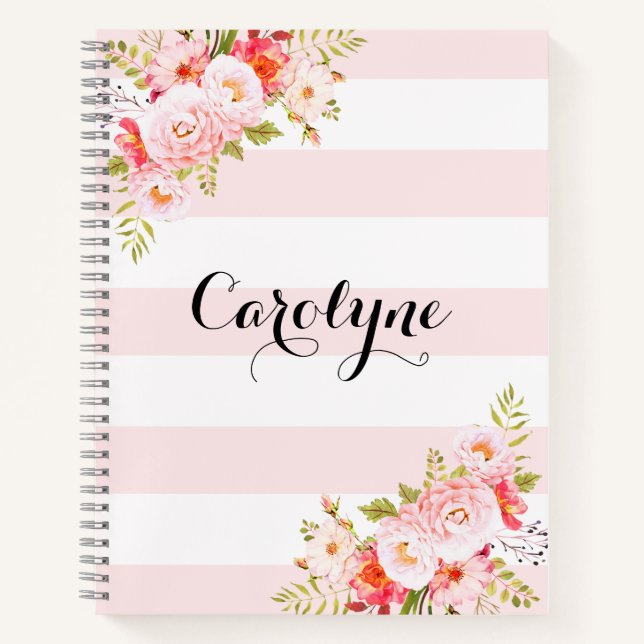 Cuaderno Feminación de franjas rosadas Floral personalizada (Anverso)