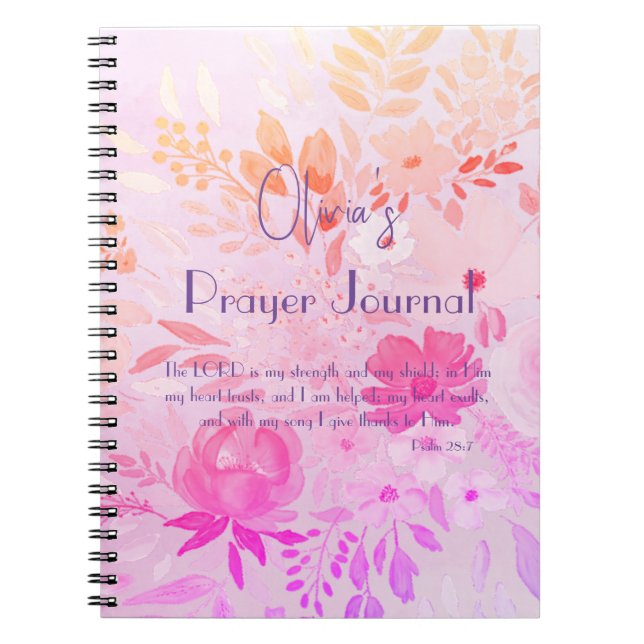 Cuaderno Feminine Cheerful Pink Purple Floral Faith Prayer (Frente)