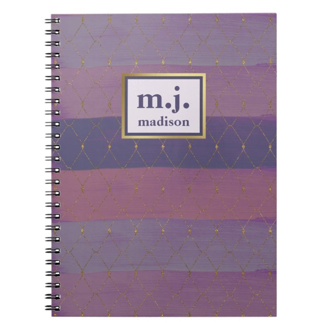Cuaderno Feminine Faux Gold con pincel púrpura (Frente)