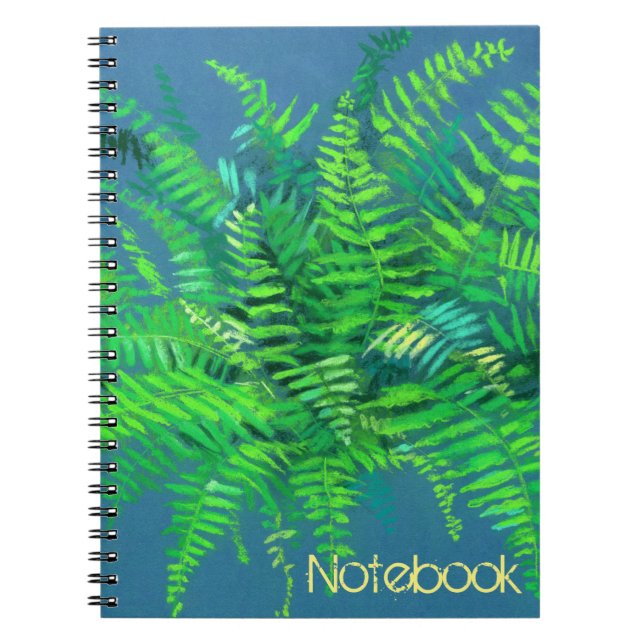 Cuaderno Fern, floral, customizable, greenery, blue & green (Frente)