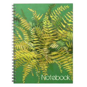 Cuaderno Fern, floral, personalizable, vegetación, azul y v
