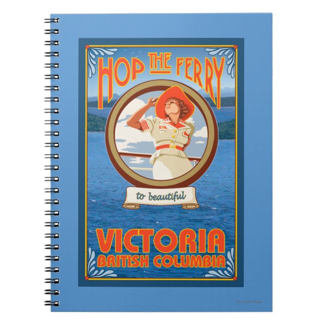 Cuaderno Ferry de una mujer en bicicleta - Victoria, BC Can (Frente)