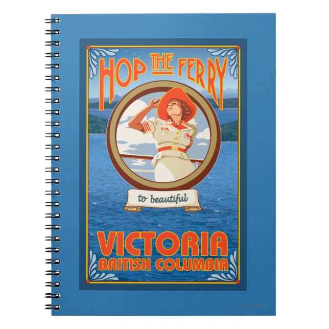 Cuaderno Ferry de una mujer en bicicleta - Victoria, BC Can (Frente)