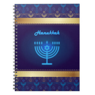 Cuaderno Festival de Hanukkah Menorah adorno azul