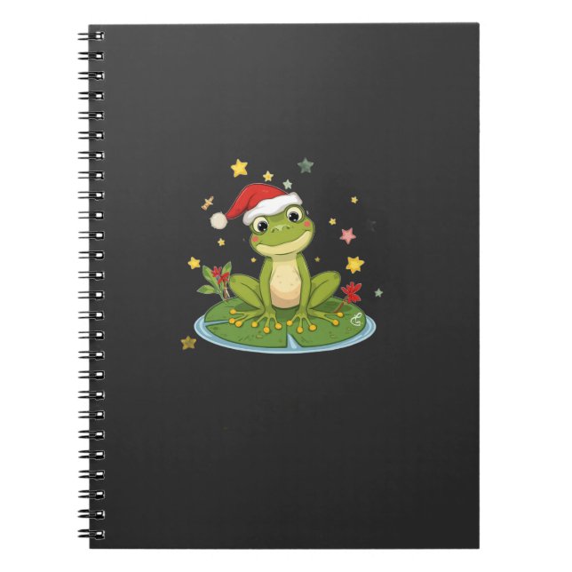 Cuaderno Festive Frog Joy - Cute Christmas Frog on Lily Pad (Frente)
